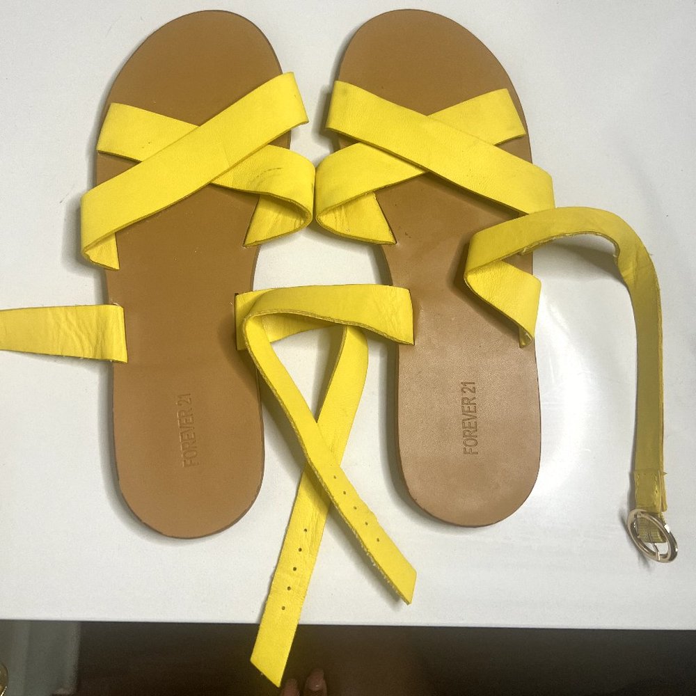Forever 21 Size 7 Yellow Flat Strappy Sandals